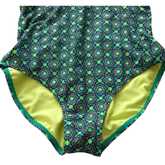 Prana Womens XS One-Piece Swimsuit With Blue Green & Yellow Geometric Print Halt - Picture 5 of 12